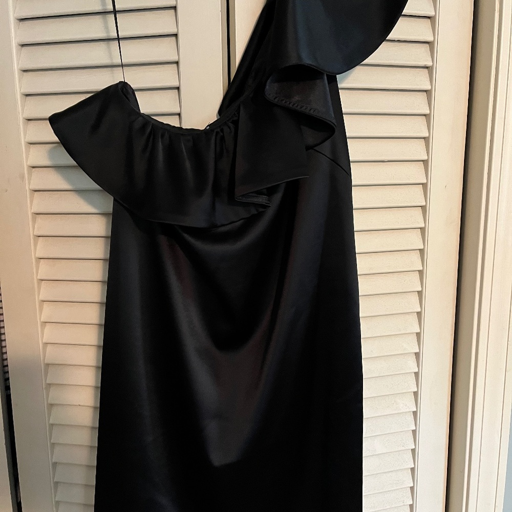 ABS Collection Black satin one shoulder ruffle dress